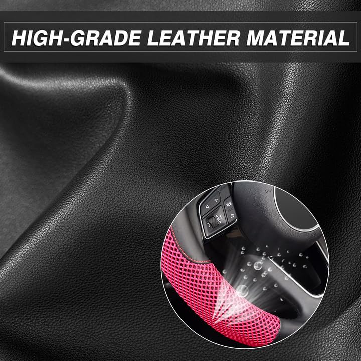 KAFEEK Steering Wheel Cover, Universal 15 inch, Microfiber Leather Viscose, Breathable, Anti-Slip,Warm in Winter and Cool in Summer, Black&Red - Image 5